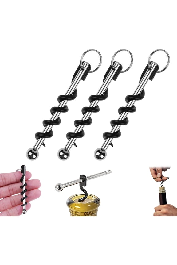 Mini Portable Keychain Corkscrew and Bottle Opener, Stainless Steel Wine Key for Bartenders, Multifunctional Red Wine Key Gift for Travel Camping Picnic Bar Kitchen (3PCS)