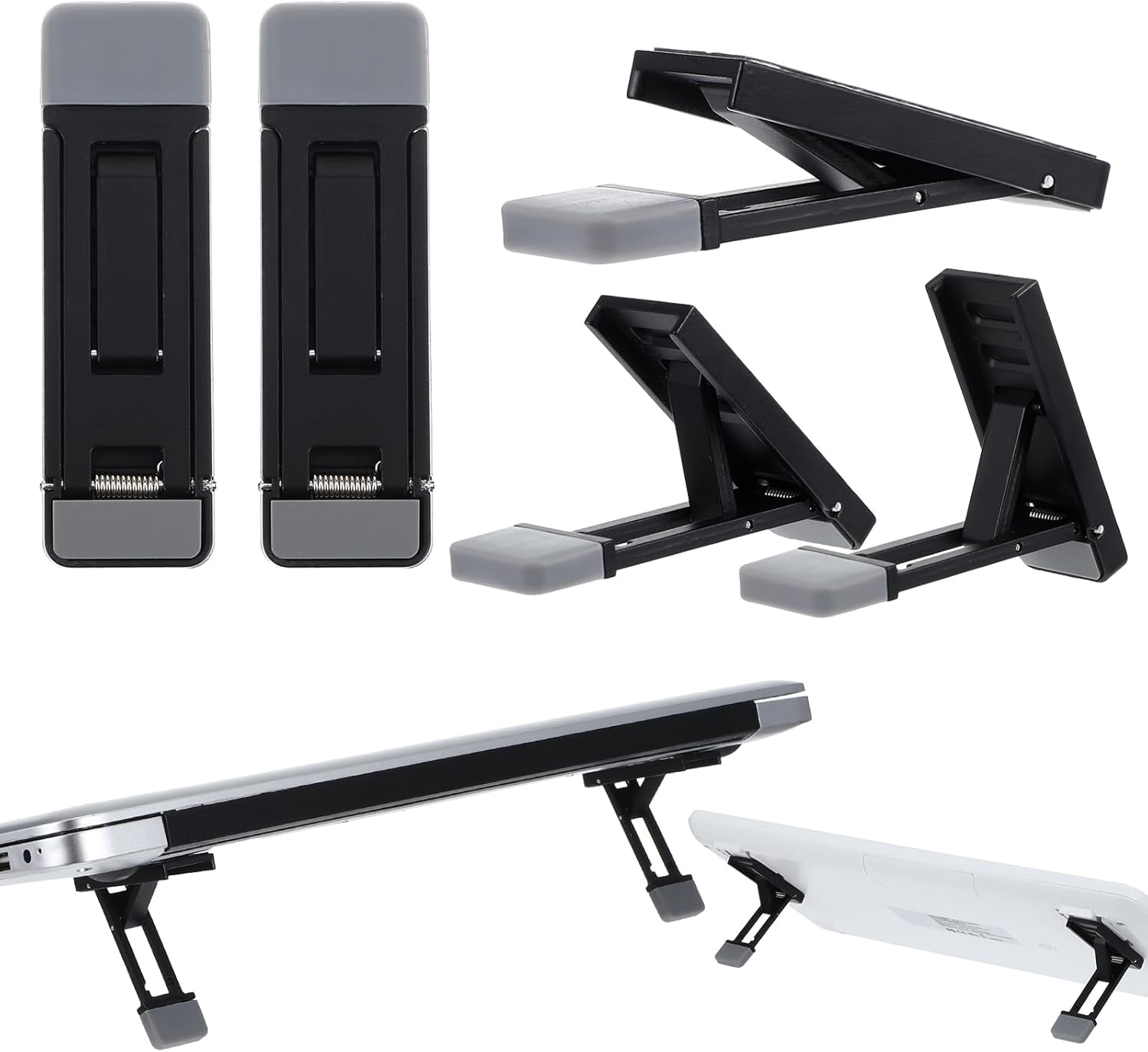 Mini Portable Laptop Stand for Desk, Portable Keyboard Riser Three Tilt Angle Adjustable Foldable Invisible Laptop Riser Self-Adhesive Computer Stand Feet for Most Keyboards (Black, 2)