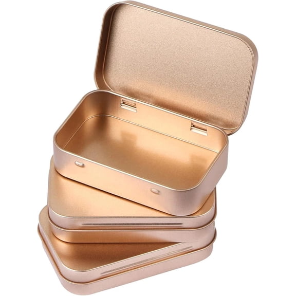 Mini Portable Metal Rectangular Hinged Tins Box with Lid, 3 Pack, Empty
