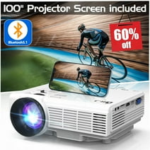 Mini Portable Movie Projector with Bluetooth, Full HD 1080P Supported, 100" Projector Screen Included