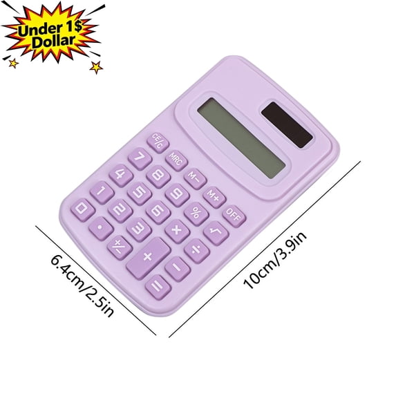 Mini Portable Pocket Calculator, 8‑Digit LCD Display Handheld Math Calculator with Sensitive Buttons, Battery‑Powered Slim Lightweight Calculator for Home Office Classroom Daily Calculations,Purple