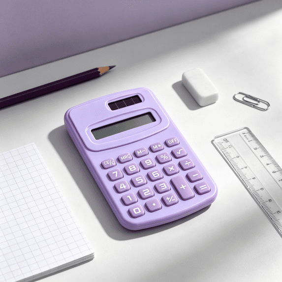 Mini Portable Pocket Calculator, Basic 4 Function Calculator, Handheld Device for Daily School Home and Office Application (Purple)