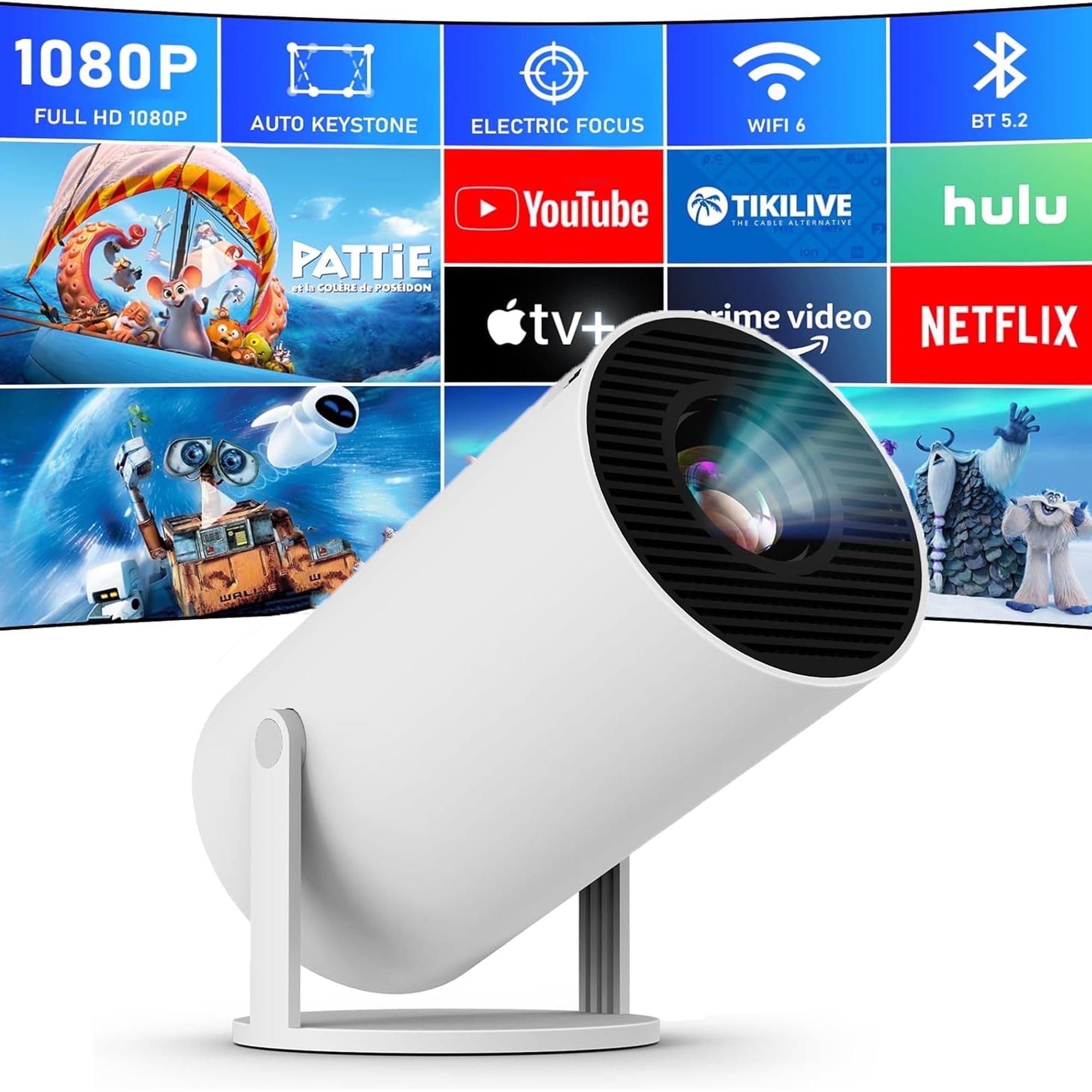 Yinker Mini Projector With WiFi 6 & Bluetooth 5.2 - 500 ANSI, Auto Keystone, 4K Supported Portable Movie Projector For Home, Outdoor, Gaming