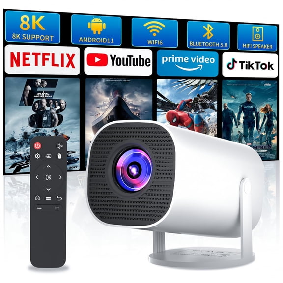 Mini Portable Projector, Smart Projector with Android TV 11, WiFi 6, Bluetooth 5.0, 160 ANSI, 8K Support, Motorized Focus & Intelligent Keystone Correction