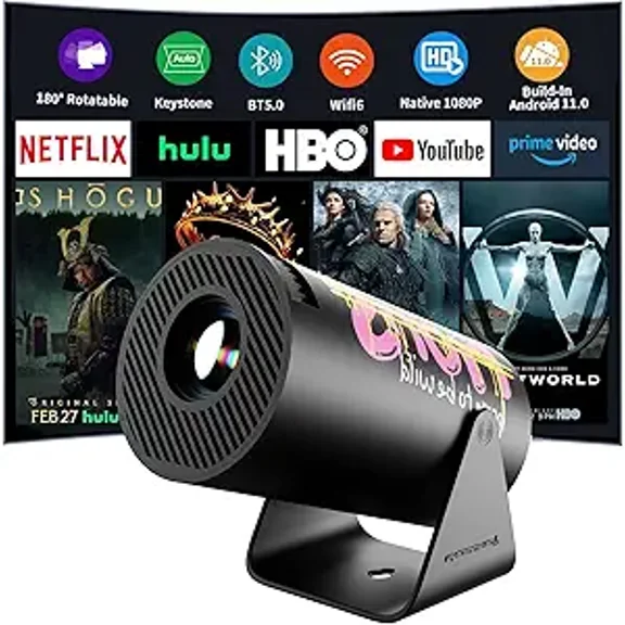 Mini Portable Projector with WiFi 6 and Bluetooth 5.0 Smart Projector 1080P Support Movie Projector 4K Decode Built-in Android 11.0 for Home Theater Compatible for Smartphone/Tablet/Laptop