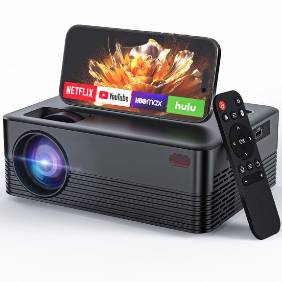 Mini Portable Projector with Wifi and Bluetooth, Native 1080P Full HD Smart Projector , 300 ANSI, Compatible with Smartphone, HDMI, USB for Home, Bedroom, Outdoor Use Black