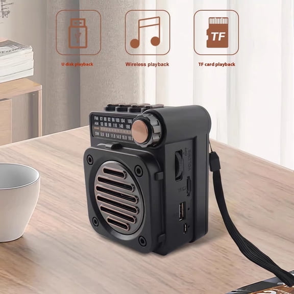 Imego Mini Portable Radio AM/FM, Bluetooth 5.0 Speaker with LED Flashlight,Rechargeable Battery Operated Pocket Radio for Home Outdoor