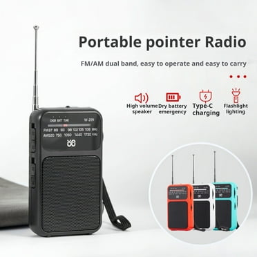 Mini Portable Radio - User-friendly Design Easy to Carry Battery Powered AM/FM Small Radio with LED Flashlight
