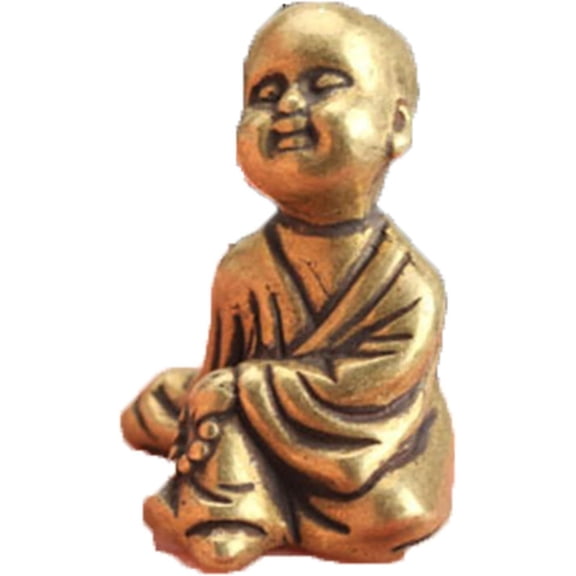 Mini Portable Retro Brass Little Monk Buddha Zen Statue Pocket Sitting Hand Toy Home Office Desk Decorative Ornament
