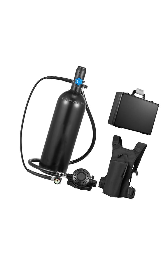 Mini Portable Scuba Tank 1.9L Reusable Diving Cylinder for Underwater Breathing Up to 35 Minutes Dive Time Emergency Rescue Pony Bottle with Backpack and Case for Snorkeling