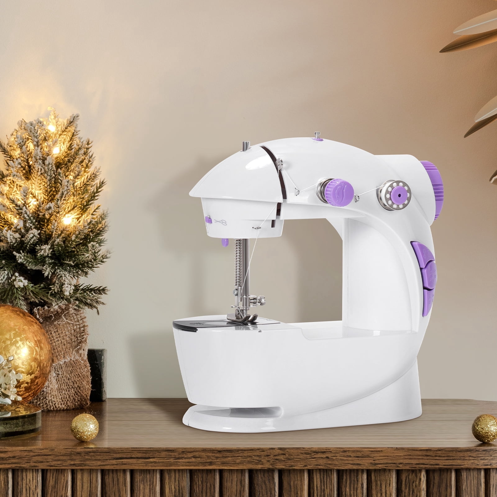Mini Portable Sewing Machine with Foot Pedal, Adjustable Speed Beginner Sewing Machine for Mending & Crafts, Purple