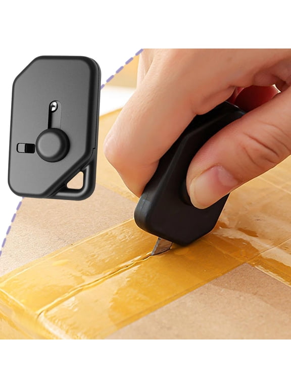 Mini Portable Sliding Box Cutter for Home Office, Safe Package Opener for Tape Cartons Plastic Wraps, Compact Letter Opener Keychain Tool, 1.96 x 1.18 Inch
