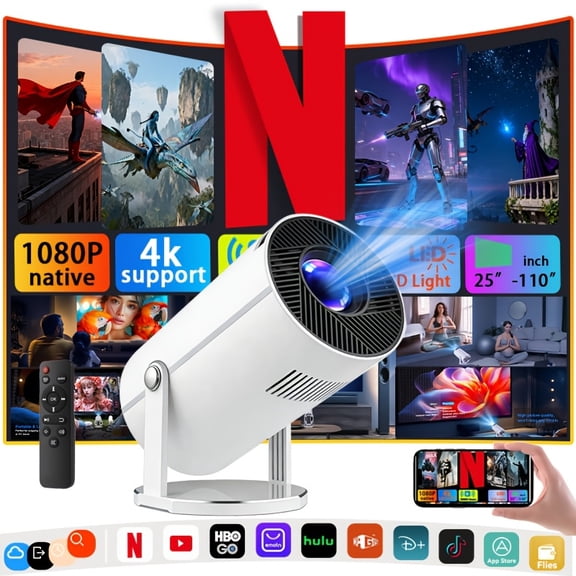 Mini Portable Smartphone Video Projector, 4K Mirroring, Native 1080P, Auto Focus & Keystone, Outdoor Home Theater Projector with Remote