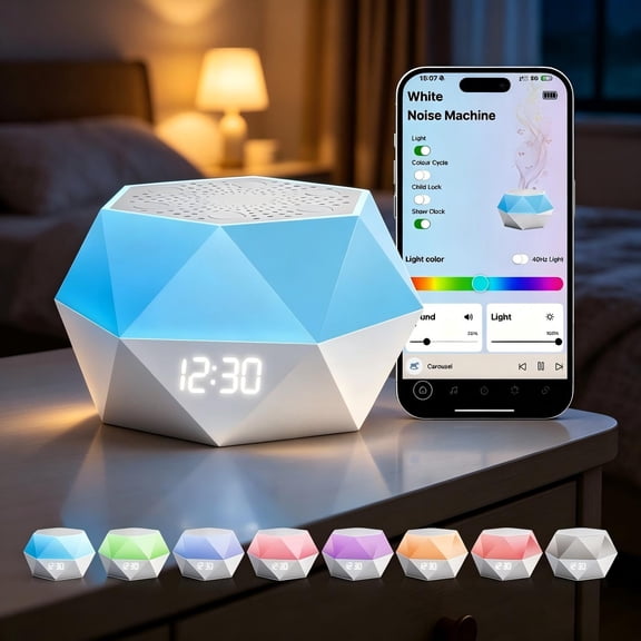 All-in-One Bluetooth Speaker with Night Light, App Control, Timer Clock & White Noise Machine, Portable Wireless Speaker for Bedroom, Office, Parties