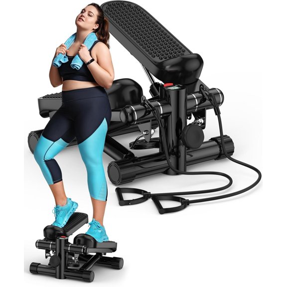 Mini Portable Stepper Machine with Resistance Bands - 330LBS Weight Capacity, Adjustable Height, LED for Full Workout