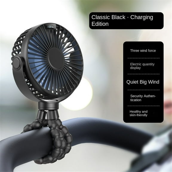 Mini Portable Stroller Fan, Battery Operated Small Clip on, Detachable 3 Speed Rechargeable, 360° Rotate Flexible Tripod Better Cooling for Car Seat Crib Treadmill Travel Black