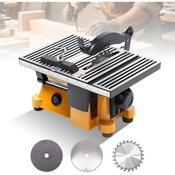 Mini Portable Table Saw, Miter Table Saw Bench Electric Cutting Machine Multifunctional Desktop Saws with 3 Blades for DIY Handmade Wooden Model Crafts, Metal, Ceramic Tile, Glass