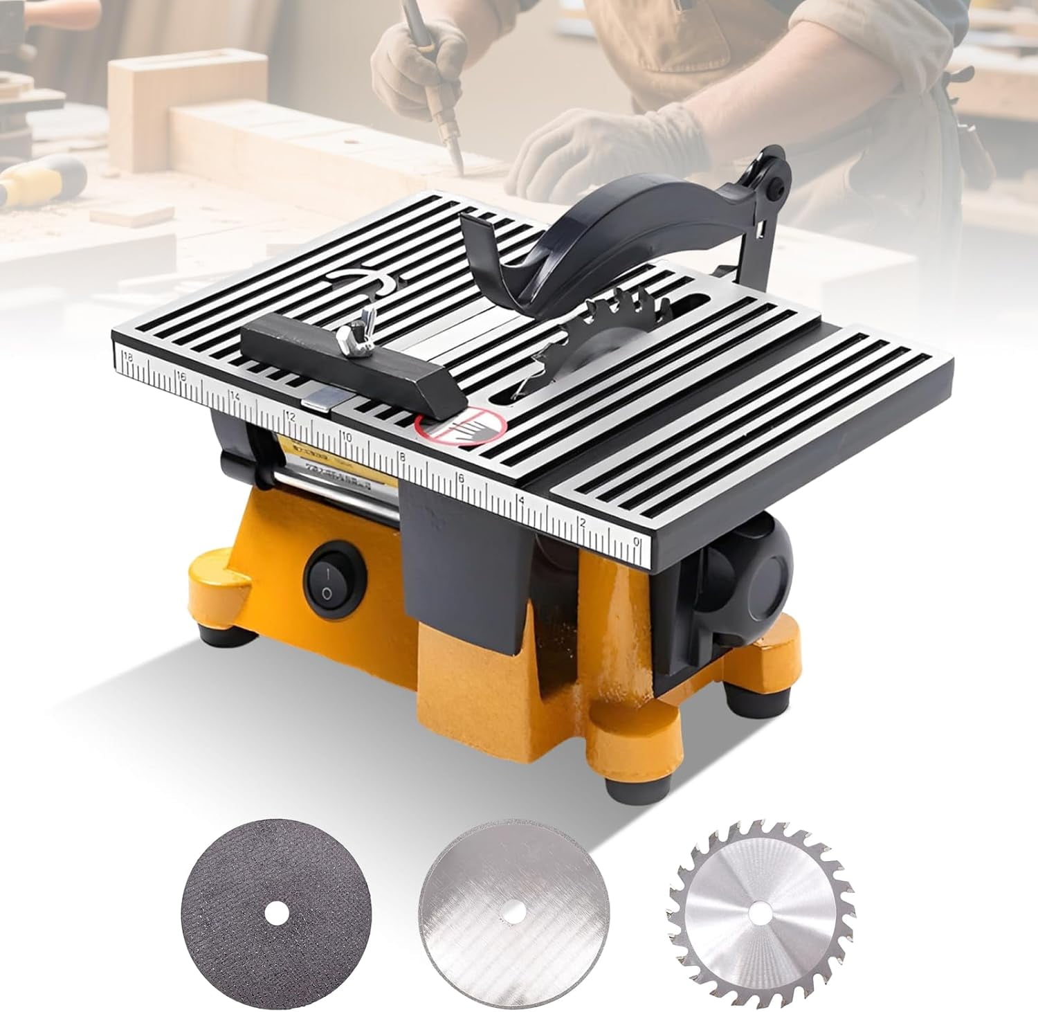 Mini Portable Table Saw, Miter Table Saw Bench Electric Cutting Machine Multifunctional Desktop Saws with 3 Blades for DIY Handmade Wooden Model Crafts, Metal, Ceramic Tile, Glass