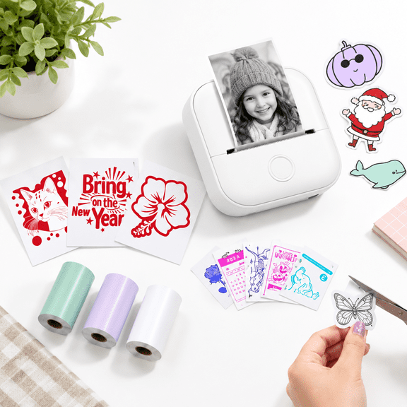 Mini Portable Thermal Inkless Sticker Printer, Pocket Size for Phone and Tablet