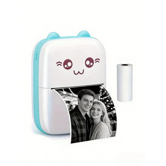 Mini Portable Thermal Printer, Cute Cat Shape Bluetooth Wireless Inkless Pocket Printer, 200dpi HD Photo & Label Maker for Travel Home School, USB Rechargeable