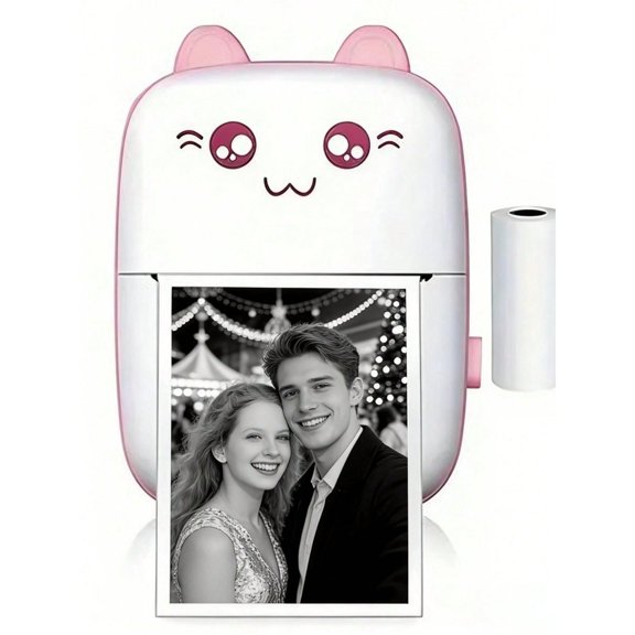 Mini Portable Thermal Printer, Cute Cat Shape Bluetooth Wireless Inkless Pocket Printer, 200dpi HD Photo & Label Maker for Travel Home School, USB Rechargeable