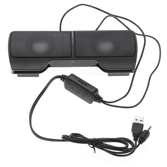 Mini Portable USB Stereo Speakers Line Controller Soundbar for Laptop Mp3 Phone Music Player PC with Clip,1 X USB Speaker kit,Black