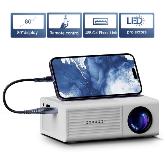 Mini Portable Video Projector 1920X1080 HD Resolution 3D Visual Effect Compatible with Smartphones Tablets USB Multi Device Connection