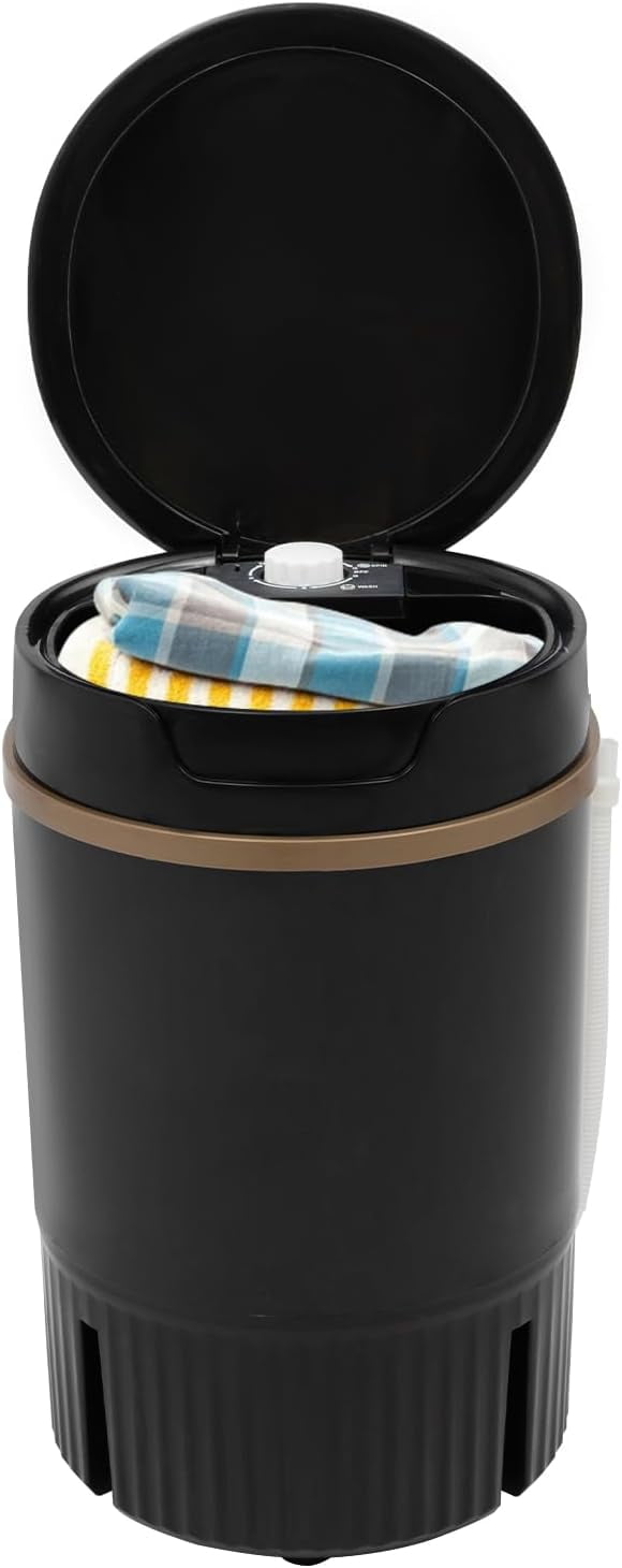 Mini Portable Washing Machine with Removable Dehydration Basket Cleaning of Underwear Clothes 1.19gal Folding Washer for Apartments, Dorm, Camping, RV, Travel Laundry (Black)