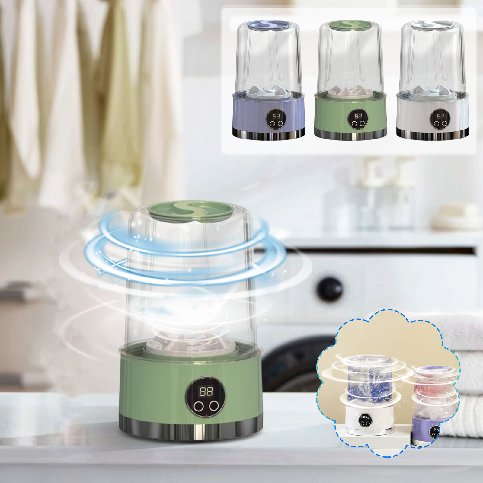 Mini Portable Washing Machine,Underwear Sock Sanitizer,500w Power,Wireless Rechargeable,Compact Design for Travel/office,Automatic Cleaning Cycle,Stainless Steel Cup,Quick Laundry Solution,NCHKUN