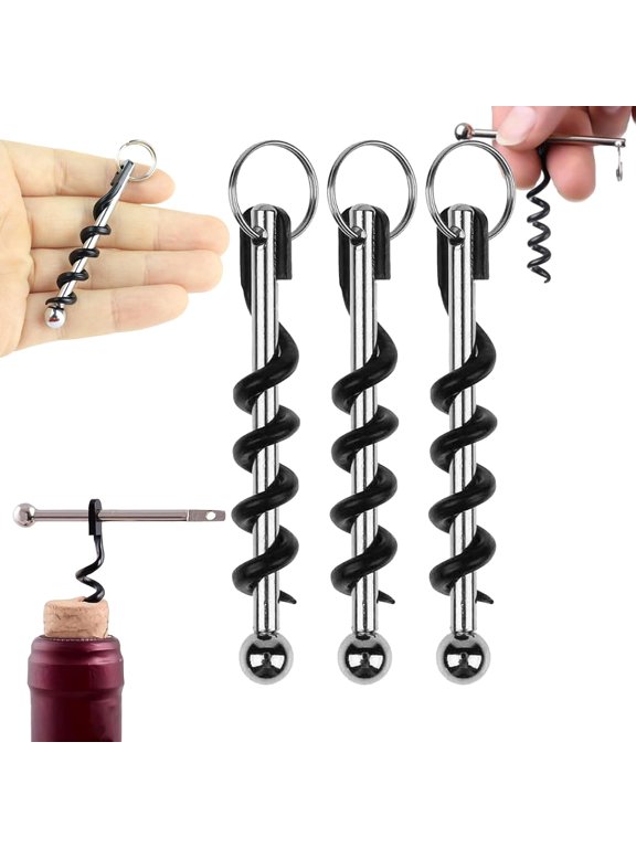Mini Portable Wine Opener, Stainless Steel Keychain Corkscrew Bottle Opener, Pocket Waiter Tool for Travel Camping Picnic Bar Kitchen, Multifunctional Red Wine Key Gift for Lovers (3pcs)