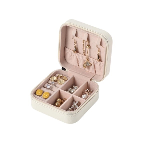 Mini Portable Zipper Jewelry Travel Box, Compact PU Leather Small Jewellery Organizer Storage Case for Rings Earrings Studs, Travel Gift Jewelry Holder