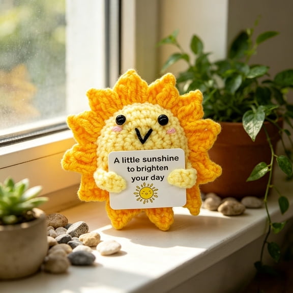 Mini Positive Crochet Sunflower, Cute Handmade Knitted Emotional Support Crochet Sunflower Stuff, Funny Inspirational Back to School Teacher College Graduation Birthday Gifts for Women Men