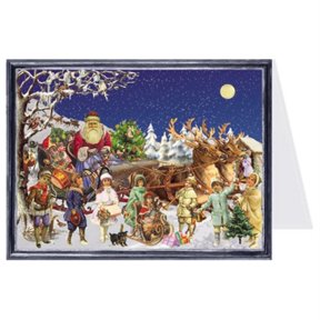 Mini Postcard Santa on Christmas Sleigh German Advent Calendar