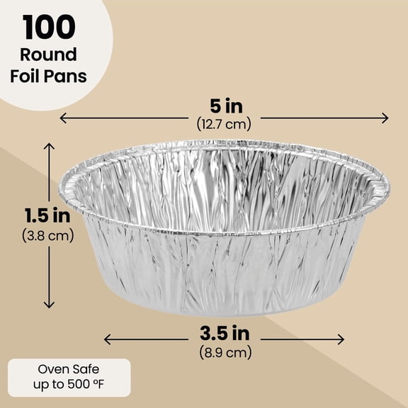 Mini Pot Pie Pans - 100 Pack, 5 In, Silver Aluminum - Disposable Aluminum Foil Pans & Tins for Pot Pie Baking, Quiche & Tarts, Oven & Freezer Safe