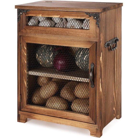 Mini Potato and Onion Storage Bin - Wooden Storage Box for Kitchen Countertops, Vegetable Storage Bins