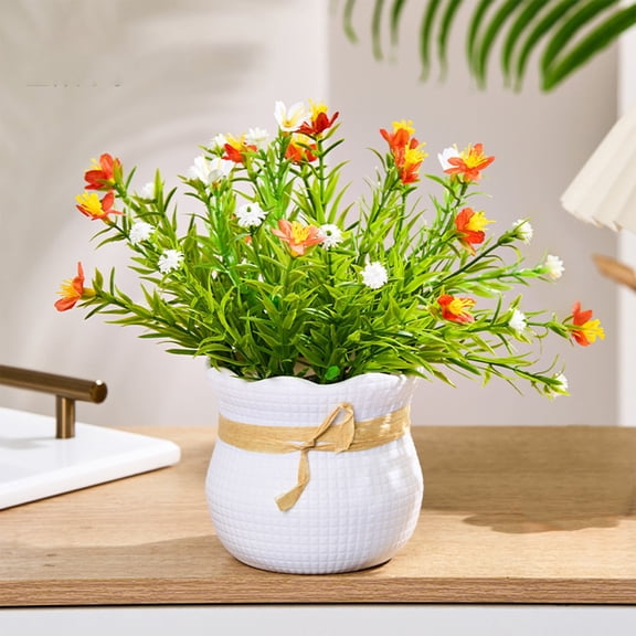 Mini Potted Artificial Flowers, 7.8in Fake Daisy Plants with White Ceramic Pots for Home & Office Decor