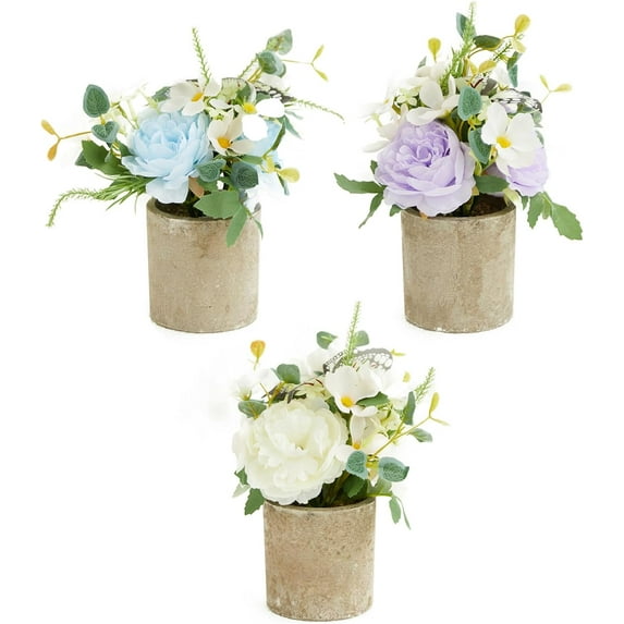 Mini Potted Fake Plants Small 3 Packs Artificial Plastic Eucalyptus Potted Plants Greenery Centerpiece for Home Farmhouse Bathroom Office Desk Room Table Decor