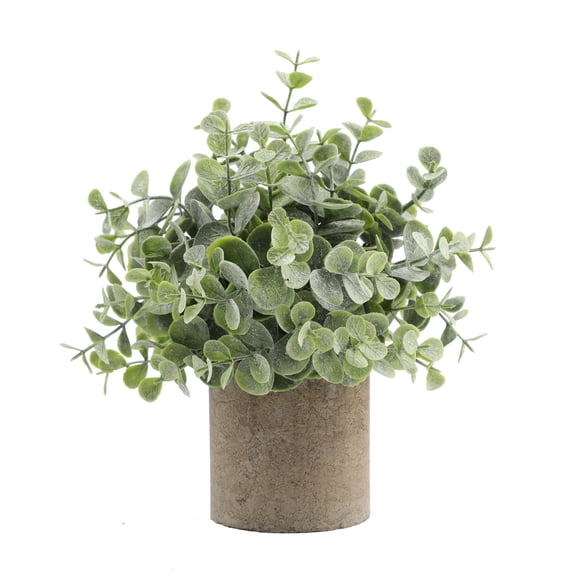 Mini Potted Plants Artificial Eucalyptus Boxwood Rosemary Faux Herbs Small House Plants 8.3"-9" Tall for Indoor Greenery Tabletop Décor Centerpiece (Sprayed Eucalyptus)