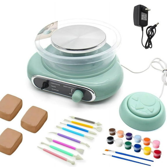 Mini Pottery Wheel,4.7-Inch Wheel for Teen and Adult Beginners, 3 Lbs Air-Drying Clay,Home DIY Craft Kit Us Plug