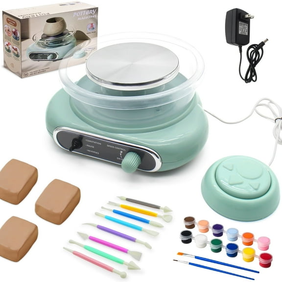 Mini Pottery Wheel, 4.7" Pottery Wheel for Kids Teens & Adults Beginners, Plug-in Motor, 1.32Lb Air Dry Clay, Crafts Kit for Home DIY, Ceramic Work & Art Creation, Clay Tools Included