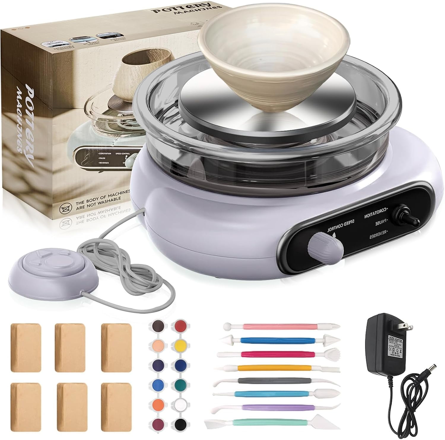 Mini Pottery Wheel - 4.7Inch Rotating Electric Pottery Wheel, Pottery Wheel for Adults,Comes with 8Plastic Tools and 6Clay Sets,Suitable for Kids,Teenagers and Adults Beginners Craft Clay Kit