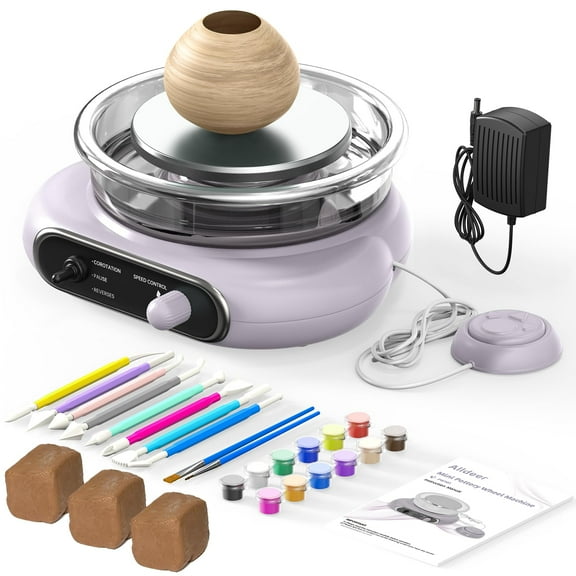 Mini Pottery Wheel Kit - 4.7" Turntable Electric Clay Wheel with Foot Pedal, Adjustable Speed Ceramic Making Machine with 8 Pottery Shaping Tools, Craft Kits for Kids