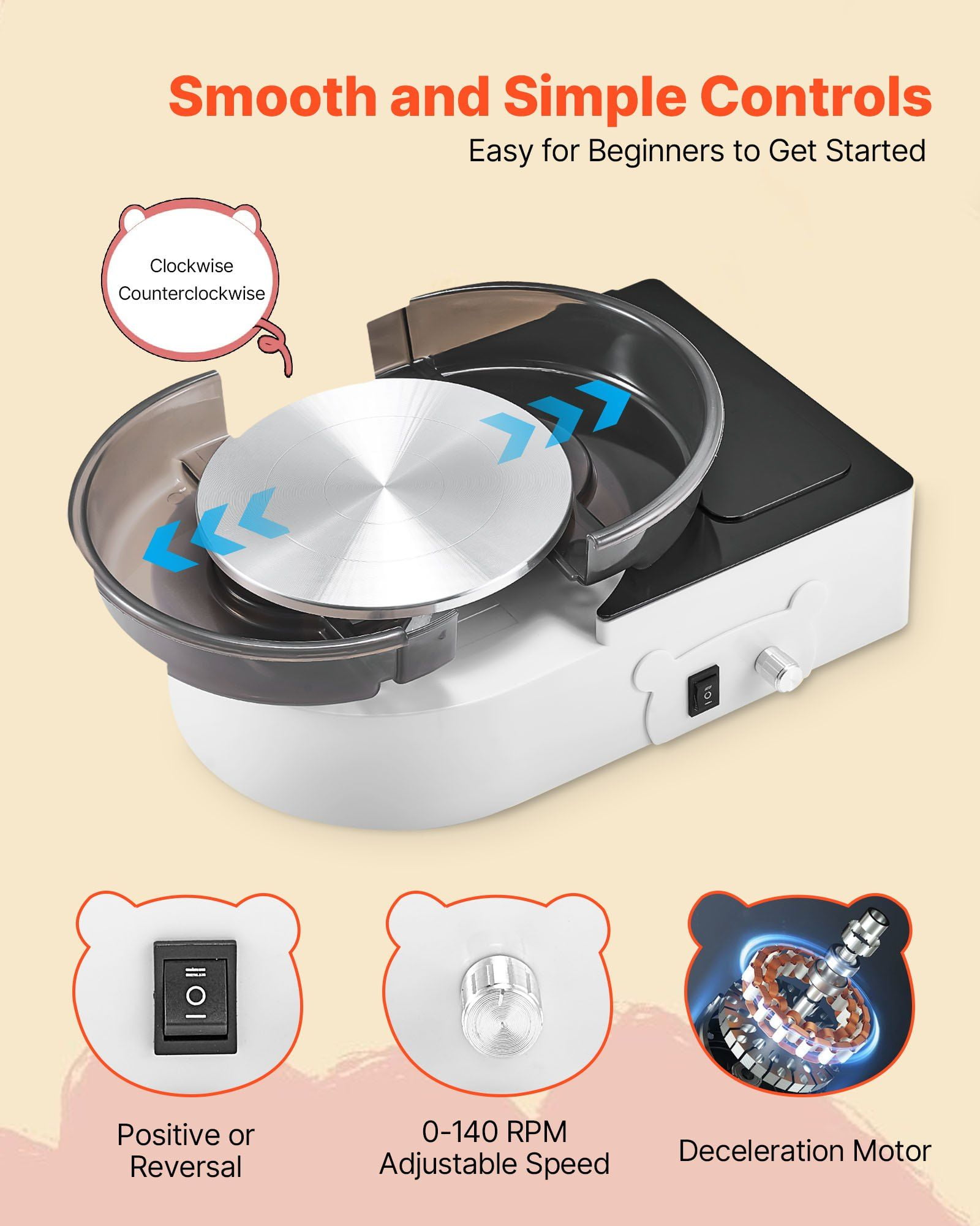 Mini Pottery Wheel for Kids & Adults - 6" Electric Clay Craft Machine with Tools, White