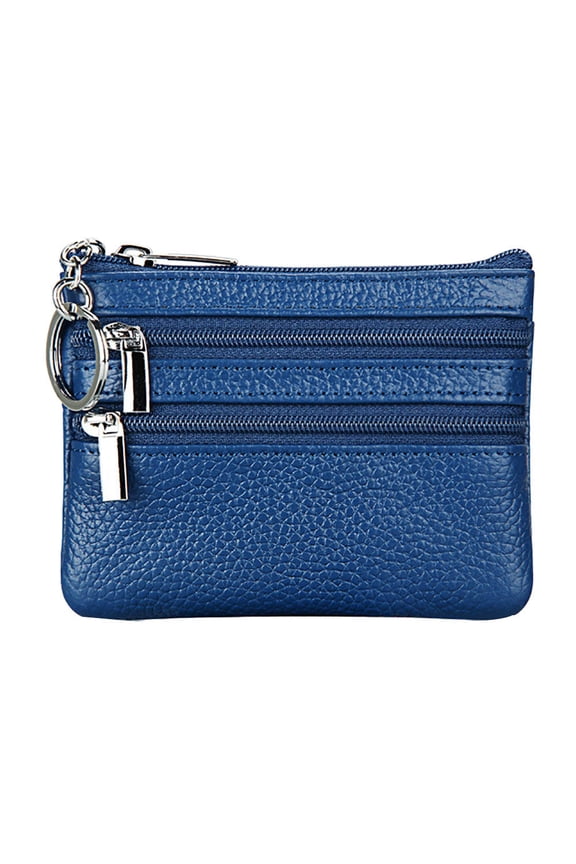 Mini Pouch,Coin Purse,Women's Leather Small Coin Purse with 3 Zipper Pockets, Mini Pouch Loose Change Wallet Card Holder Case with Keychain,Money Bags Small Change Wallets(Blue)