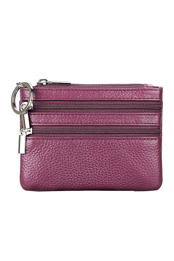 Mini Pouch,Coin Purse,Women's Leather Small Coin Purse with 3 Zipper Pockets, Mini Pouch Loose Change Wallet Card Holder Case with Keychain,Money Bags Small Change Wallets(Purple)