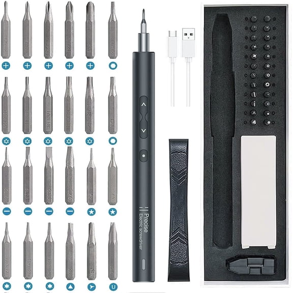 Mini Power Automatic Screwdriver, 28 IN 1 Electric Cordless Precision Screwdriver Set with 24 Bits, Rechargeable Portable Magnetic Repair Tool Kit with LED Lights for Glasses, Laptops, Watches