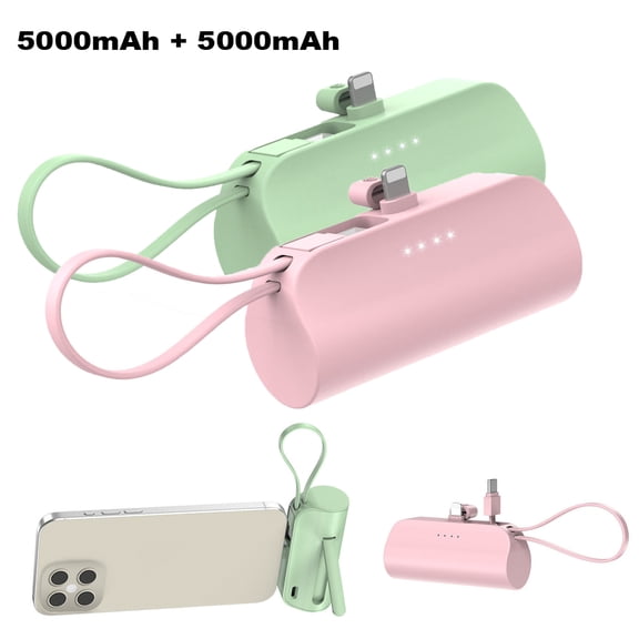 Mini Power Bank, 5,000mAh+5,000mAh Portable Charger 18W Compatible with iPhone 16 Series, Samsung, iPad Pro/Air