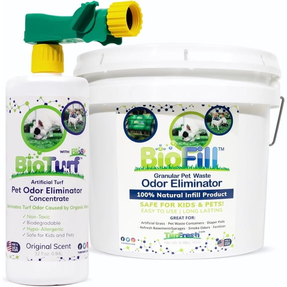 Mini Power Pack  Artificial Turf Cleaner & Yard Odor Eliminator for Dogs  Bio-Enzymatic Pet Urine & Feces Neutralizer  Safe for Kids & Pets  Includes 32 oz Spray & 8 lb Infill