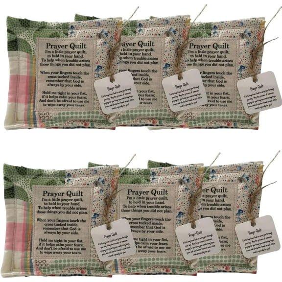 Mini Prayer Quilt with Cross Inside, Vintage Pocket Scripture Prayer Quilt Squares Sympathy Christian Gifts for Women Pastor Appreciation Christmas Holiday Favors (6pcs)