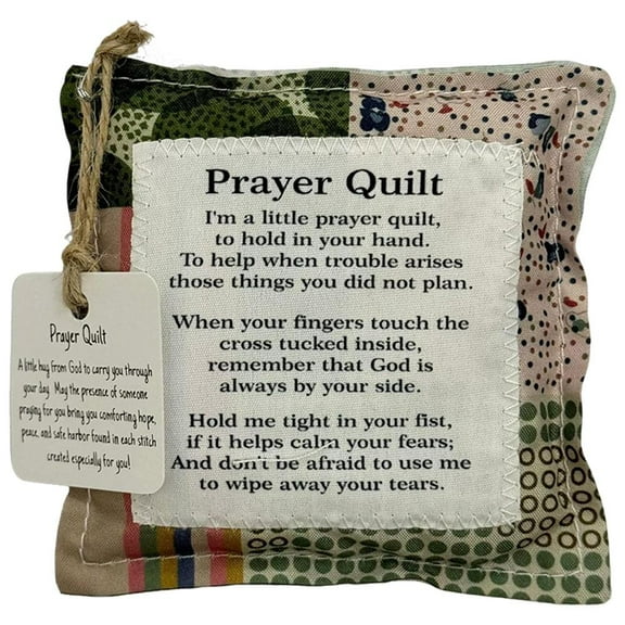 Mini Prayer Quilt with Cross, Handmade Inspirational Patchwork Square for Portable Spiritual Comfort